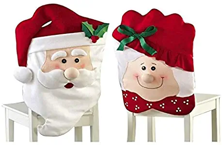 KAYYA 2 Pack Christmas Chair Covers Decor, Santa Claus Christmas Chair Back Covers, Kitchen Dining Chair Slipcovers Sets for Christmas Holiday Festive Decorations