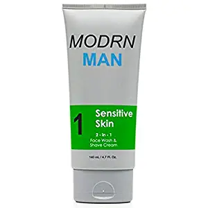 MODRN MAN Sensitive Skin Face Wash & Shaving Cream 2-in-1 for Men | Non-Irritating Shaving Cream | Fragrance Free, Natural Ingredients | Premium Men's Facial Cleanser (4.7 oz)