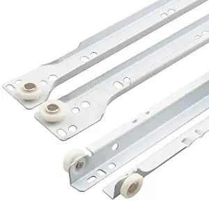 Prime-Line R 7211 Drawer Slide Kit – Replace Drawer Track Hardware – Self-Closing Design –Fits Most Bottom/ Side-Mounted Drawer Systems –17-3/4” Steel Tracks, Plastic Wheels, White 1 Pair (2 LH, 2 RH)