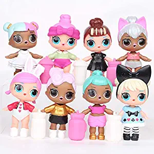 8Pcs/Set Kawaii Boneca Collectable Action Figure 8-9cm LOL Doll Dress Toys for Baby Girls Birthday Gift (B)