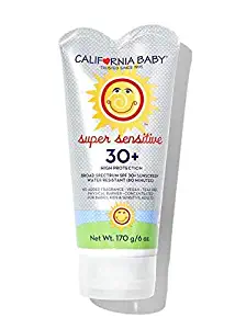 California Baby SPF 30 Sunscreen for Super Sensitive Skin, Broad Spectrum Sun Block for Kids, Babies and Adults, Water Resistant Mineral Based Protection, (6 ounces)