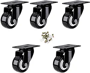 ZHAS 5× Swivel Castors, 1.5”/40mm PVC Plastic Casters Wheels with Top Plate for Furniture, Bedside Tables, Tables and Chairs, 160lb (Black)