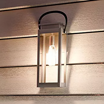 Luxury Modern Farmhouse Outdoor Wall Light, Medium Size: 15.875"H x 6.5"W, with Nautical Style Elements, Stainless Steel Finish, UHP1130 from The Darwin Collection by Urban Ambiance
