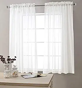Sheer White Curtains for Living Room 63 inch Length Bedroom Window Curtain White Sheer Curtain Panels Rod Pocket 2 Panels