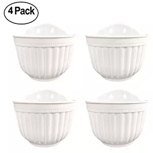 4 Pack Wall Hanging Planter Pots Vertical Garden Living Wall Mount Window Hang Box Plastic Container Indoor Outdoor for Plants Flowers Kitchen Herbs Holder with Drainage Water Reservoir Decor White