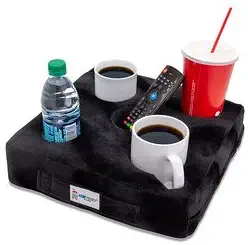 Cup Cozy Deluxe Pillow (Black)- As Seen on TV-The world's BEST cup holder! Keep your drinks close and prevent spills. Use it anywhere-Couch, floor, bed, man cave, car, RV, park, beach and more!