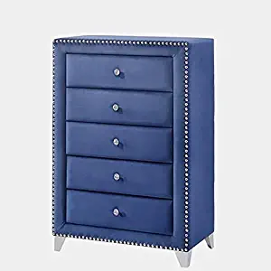 Wood Dresser with Tipover Restraint Device - Dresser with 5 Drawers and Chrome Legs - Blue