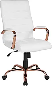 Emma + Oliver High Back White Leather Executive Swivel Office Chair - Rose Gold Frame