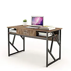 Computer Desk with Drawer DEWEL 47” Executive Desk Office Writing Desk PC Laptop Workstation Space-Saving Study Desk with Storage for Home Office Study Rustic Easy Assembly