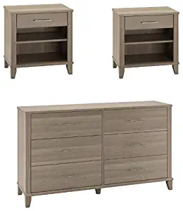 Bush Somerset 3 Piece 6 Drawer Double Dresser and Nightstand Set in Ash Gray