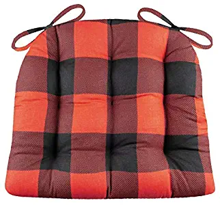 Barnett Products Dining Chair Pad with Ties - Buffalo Check Black & Red - Size Extra-Large - Latex Foam Filled Cushion, Reversible, Made in USA (XL)