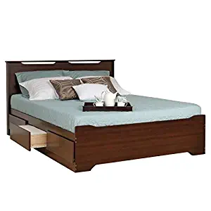 Prepac Coal Harbor Queen Platform Storage Bed with Headboard in Espresso