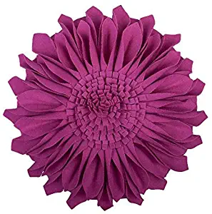 JWH 3D Sunflower Applique Accent Pillow Handmade Cushion Round Decorative Pillowcase with Pillow Insert Home Bed Living Room Couch Chair Decor Festival Gift 13 Inch / 33 cm Wool Purple Red