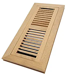 Homewell White Oak Wood Floor Register, Flush Mount Vent with Damper, 4x12 Inch, Unfinished