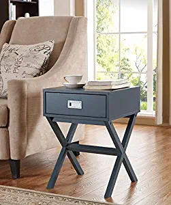 Modern X-Shape Accent Side End Table Nightstand with Drawer in Grey Finish