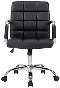 Poly and Bark Manchester Mid-Century Modern Office Chair, Adjustable Height, Tilt and 360 Swiwel, Aluminum Base, Chrome Coated Frame, Soft Vegan Leather in Black