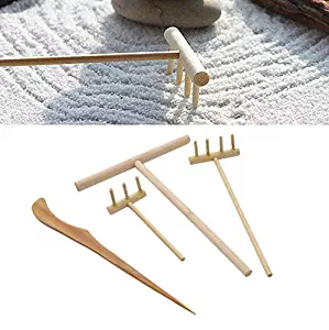 Gwill A Set of 4 Mini Bamboo Zen Garden Tool Rake Sand Rock Push Drawing Art Kit Sand Push Pen Set Desktop Decor Accessories