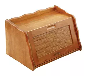 Mountain Woods Large Honey Oak Finish Wooden Bread Box & Storage Box w/Rattan Accented Lid