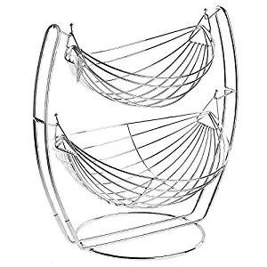 MyGift Chrome Double Hammock 2 Tier Fruit/Vegetables/Produce Metal Basket Rack Display Stand