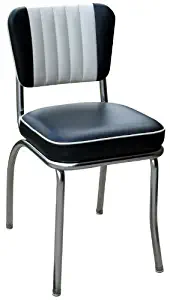 Richardson Seating Two Tone Channel Back Retro Diner Chair with 2" Box Seat, Black/White, 18"