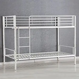 Eight24hours Kids Adult White Metal Twin Size Bunk Bed Frame Ladder Safety Guardrails Ladder