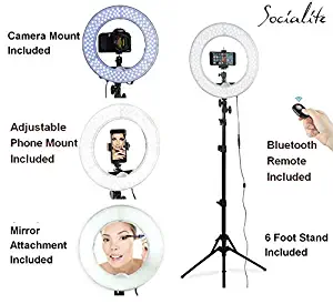 SOCIALITE 12" LED Dimmable Photo Video Ring Light Kit - Incl Professional Social Media Photography Studio Light, 6ft Stand, Remote, Heavy Duty Mount for DSLR Camera Fits iPhone 6s Android Smartphones