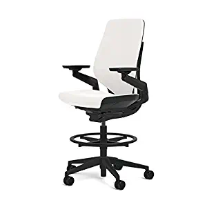 Steelcase Gesture 442 Stool Chair - White Elmosoft Leather, Shell Back, Dark on Dark Frame