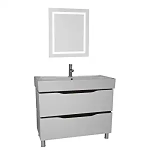 Nameeks VN-F51 Venice Floor Standing Bathroom Vanity Set with Lighted Vanity Mirror Included, 40", White