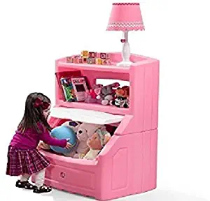 Step2 Lift and Hide Bookcase Toy Box Storage Chest for Kids - Durable Plastic Bookshelf Toys Organizer, Pink