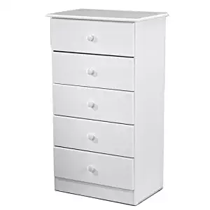 Lang Furniture Solid Wood 5-Drawer Dresser/Chest with Roller Glides, 16 by 24 by 44-Inch, White