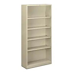 HON Steel Bookcases-5 Shelf Metal Bookcase, 34-1/2"Wx12-5/8"Dx71", Putty