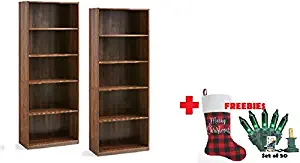 Mainstay` 5-Shelf Bookcase - Canyon Walnut + Freebies, 5-Shelf - Pack of 2