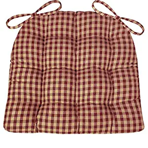 Barnett Products Dining Chair Pad with Ties - Checkers Red & Tan - Size Standard - Latex Foam Filled Cushion - Reversible Cushions - 1/4" Check