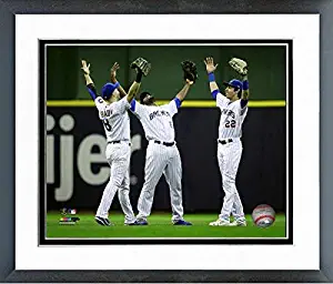 Ryan Braun, Lorenzo Cain, Christian Yelich 2018 Milwaukee Brewers Action Photo (Size: 12.5" x 15.5") Framed