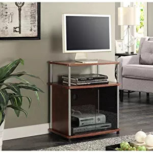 Convenience Concepts TV Stand with Black Glass Cabinet, Cherry