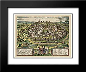 The Holy City Jerusalem Israel - Braun 1575 24x20 Black Modern Frame and Double Matted Art Print by Braun Vintage Map