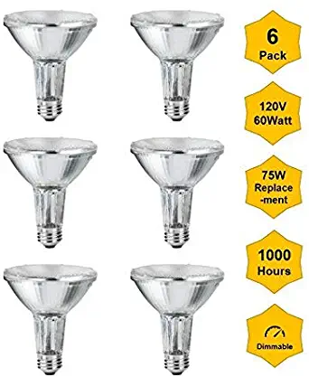 6Pack Par30-Long-Neck-120V-60W (High Output, Flood, 75W Equivalent) Halogen Bulbs