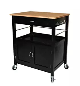 eHemco Kitchen Island Cart Natural Butcher Block Bamboo Top with Black Base