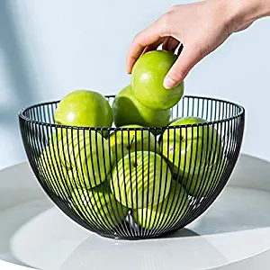 Sooyee Metal Wire Fruit Basket,Large Round Storage Baskets for Bread,Fruit,Snacks,Candy,Households Items.Fashion Fruit Bowl Decorate Living Room, Kitchen, Countertop (Black)