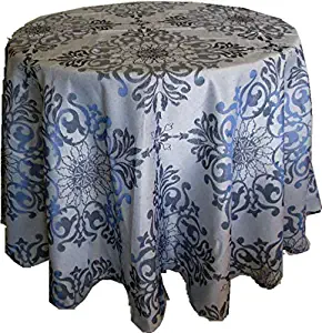 DIRECT2HOME Assorted Sizes/Colors Holiday Elegance Jacquard Fabric Tablecloths Polyester (Blue, 60 Round)