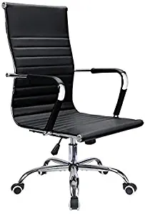 Devoko Office Desk Chair Mid Back Leather Height Adjustable Swivel Ribbed Chairs Ergonomic Executive Conference Task Chair with Arms (Black)