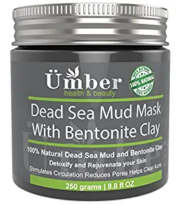 Dead Sea Mud Mask with Bentonite Clay Mineral-rich 100% Natural Mud – Detoxify, Reduce Pores, Fights Acne & Improve Circulation with Jojoba Oil & Shea Butter by Umber NYC (8.8 OZ)
