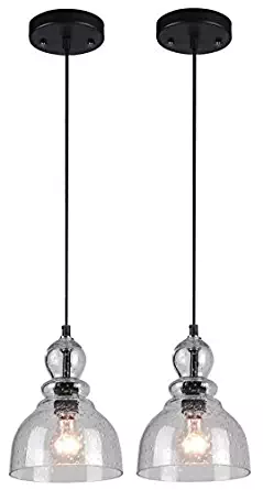 Westinghouse 6100800 Industrial One-Light Adjustable Mini Pendant with Handblown Clear Seeded Glass, Brushed Nickel Finish-2 Pack, Shade, Oil-Rubbed Bronze