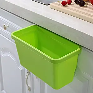 Pack of 2 Over the Cabinet Basket Wastebaskets, Multifuctional Hanging Trash Can Waste Bins Garbage Containers (Green & Blue)