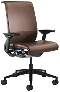 Steelcase Think Office Stool with Upholstered Back - Mahogany Leather with Black Base