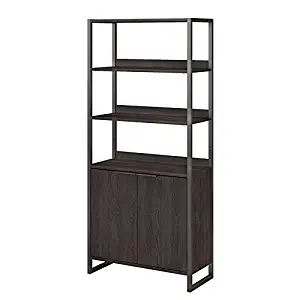 kathy ireland Office by Bush Business Furniture Atria 5 Shelf Bookcase with Doors, Charcoal Gray, Standard Delivery