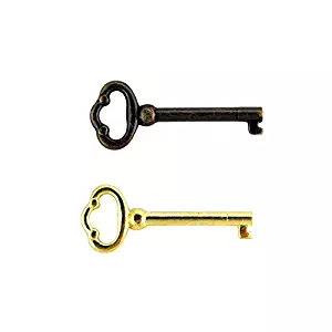 KY-2 & KY-2AB Key Set Reproduction Brass & Antique Brass Hollow Barrel Key Antique Cabinet & Grandfather Clock Door Key + Free Bonus (Skeleton Key Badge)