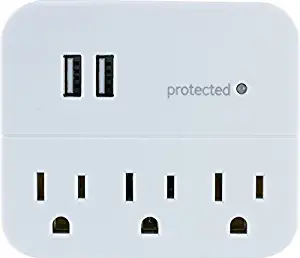 GE Pro Surge Protector Outlet Adapter, 3 Outlets, 2 USB Ports, Charging Station Wall Tap, 3 Prong, USB 2.4A, Protected Indicator Light, 560 Joules, UL Listed, White, 37156
