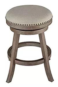 Cortesi Home Sadie Backless Swivel Counter Stool in Solid Wood & Beige Fabric