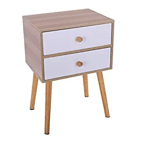North American Modern Nightstand End Table with 2 Drawers,Solid Wood Legs, Easy to Assemble, Sturdy and Durable, Small and Cute, White, 11.8×15.7×23inch (Yellow)